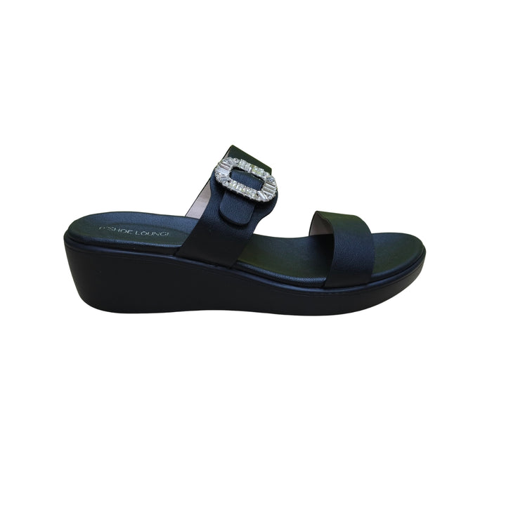 Crystal-Buckle Noir Wedge