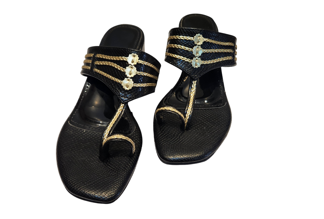 Ethnic Toe Ring Low Block Heel Sandals
