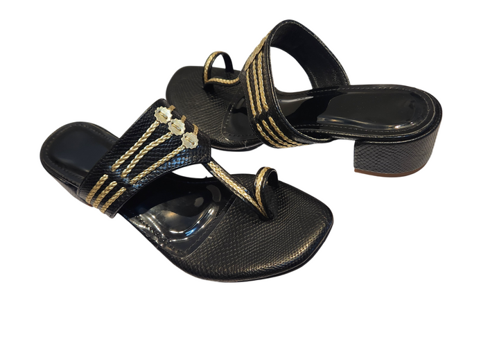 Ethnic Toe Ring Low Block Heel Sandals