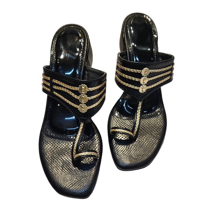 Ethnic Toe Ring Low Block Heel Sandals