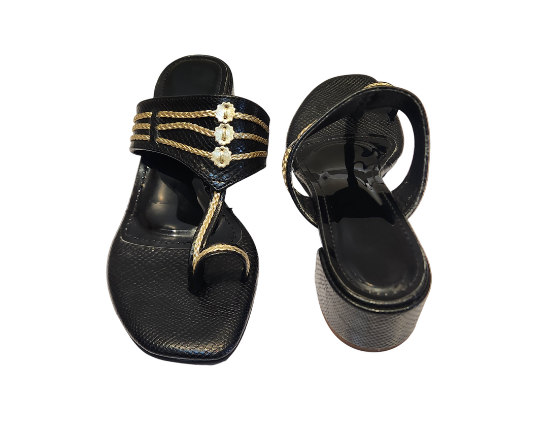 Ethnic Toe Ring Low Block Heel Sandals