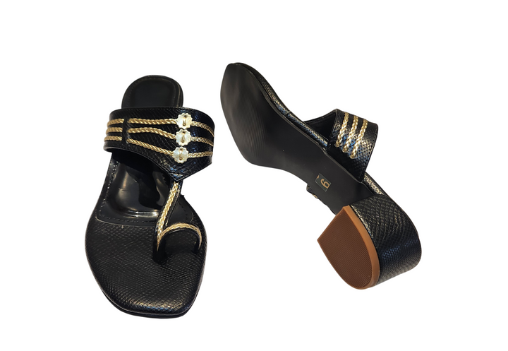 Ethnic Toe Ring Low Block Heel Sandals