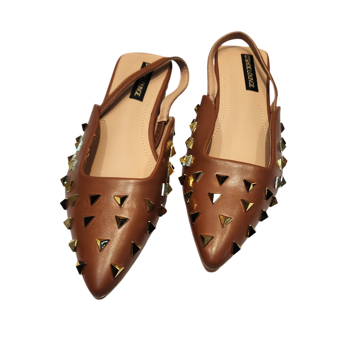 Studded Pointed Toe Slingback Flats