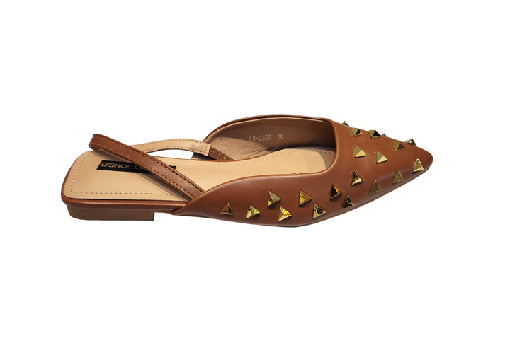 Studded Pointed Toe Slingback Flats