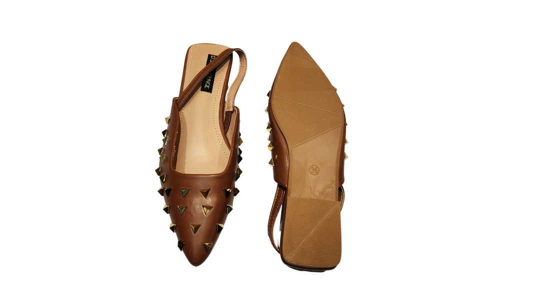 Studded Pointed Toe Slingback Flats