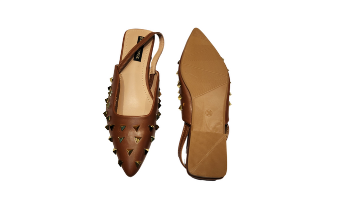 Studded Pointed Toe Slingback Flats
