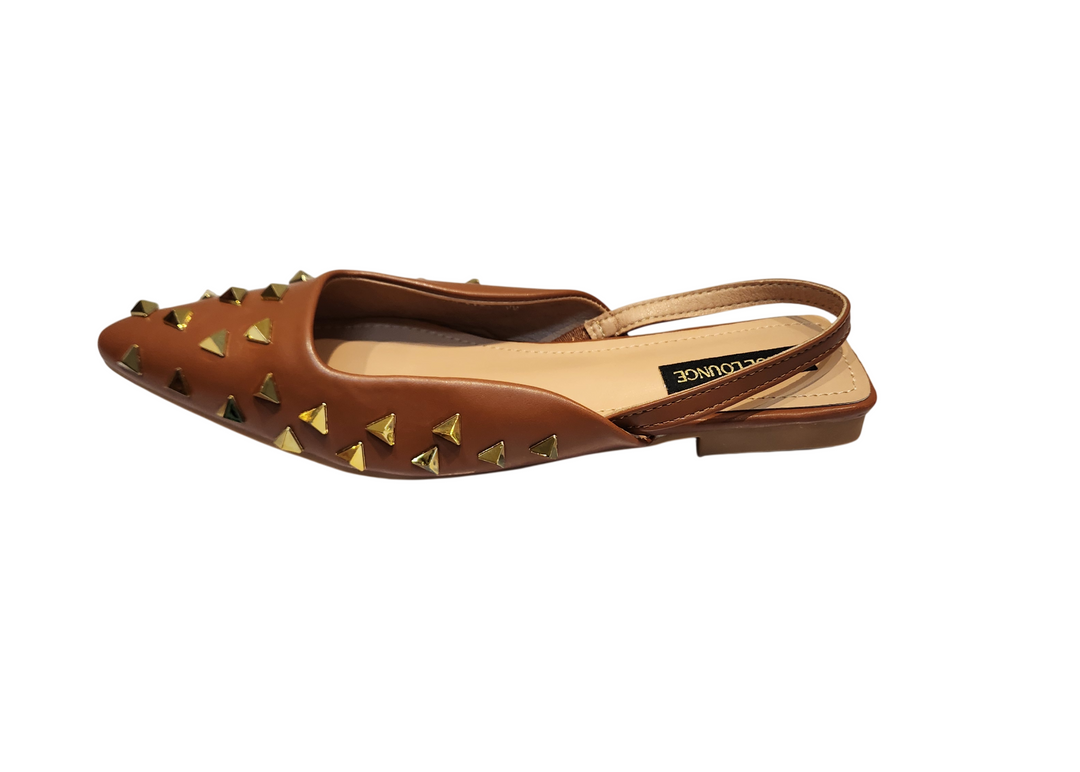 Studded Pointed Toe Slingback Flats