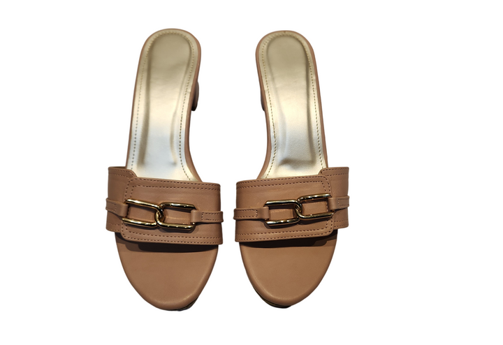 Elegant Nude Slip-On Block Heel Mules for Women