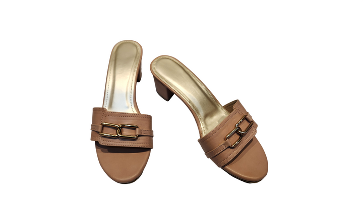Elegant Nude Slip-On Block Heel Mules for Women