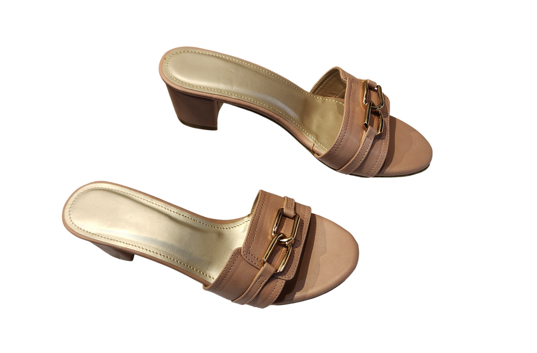 Elegant Nude Slip-On Block Heel Mules for Women