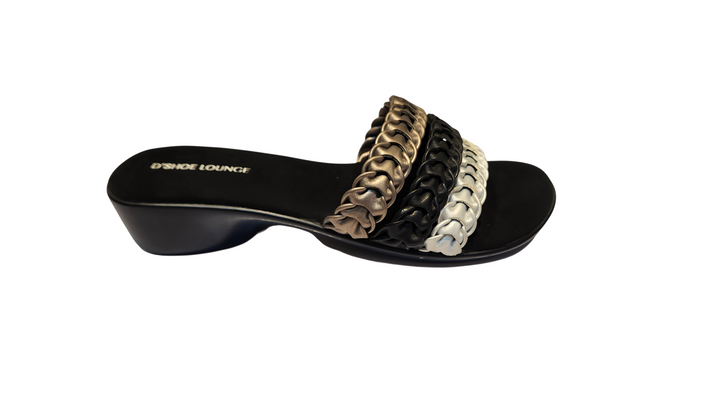Triple Braided Strap Mid Heel Slide Sandals