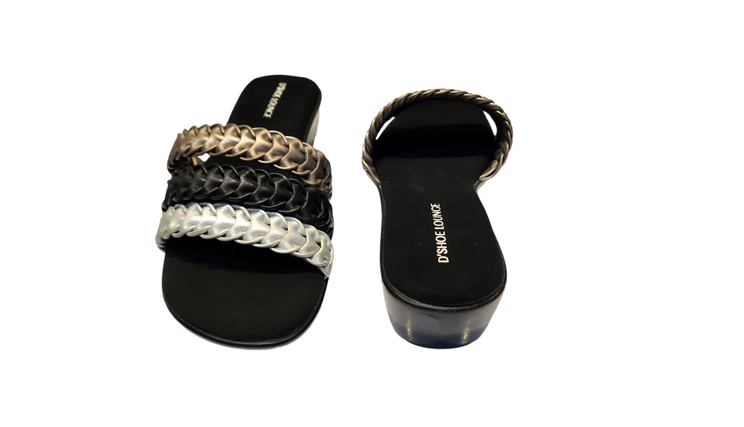 Triple Braided Strap Mid Heel Slide Sandals