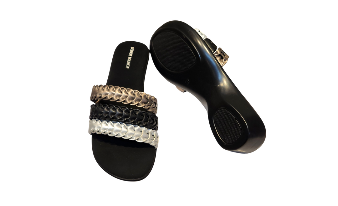 Triple Braided Strap Mid Heel Slide Sandals