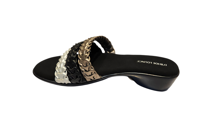 Triple Braided Strap Mid Heel Slide Sandals