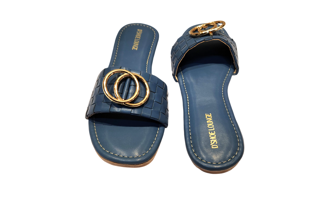 Stylish Open Toe Slip-On Sandals with Gold Buckle