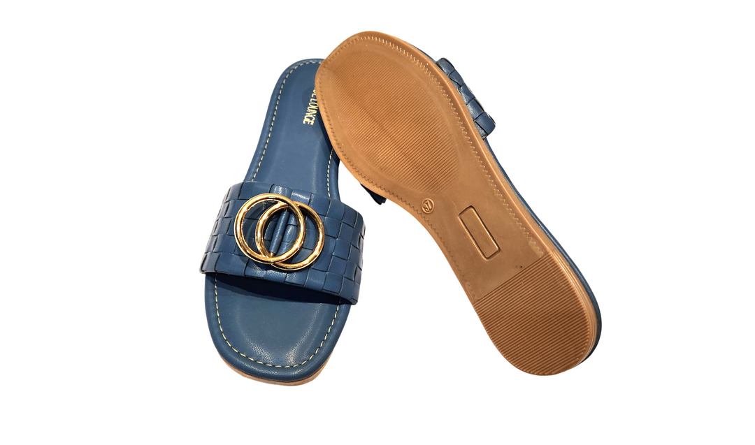 Stylish Open Toe Slip-On Sandals with Gold Buckle