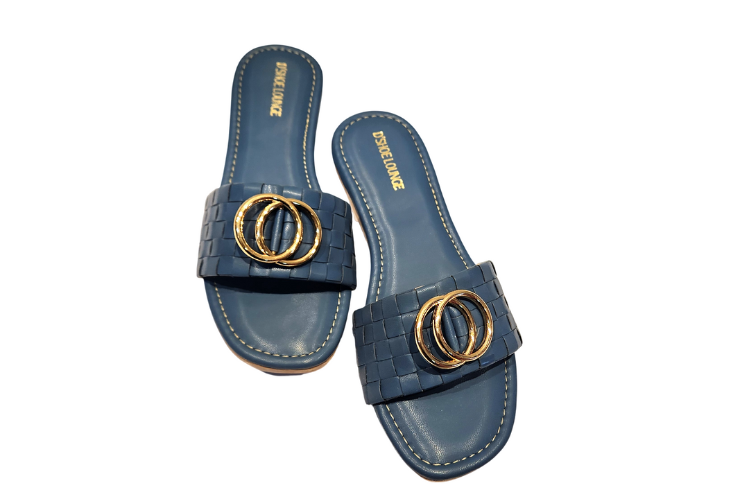 Stylish Open Toe Slip-On Sandals with Gold Buckle