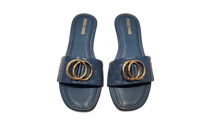 Stylish Open Toe Slip-On Sandals with Gold Buckle