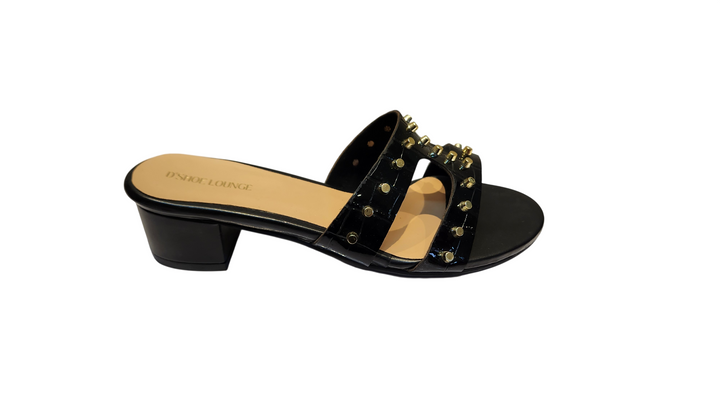 Studded Croco Texture Block Heel Slip-On Sandals