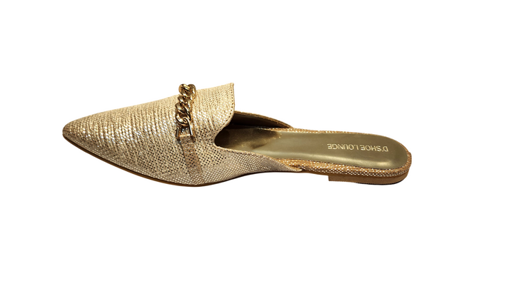 Textured Pointed Toe Slip-On Mules with Chain Detail