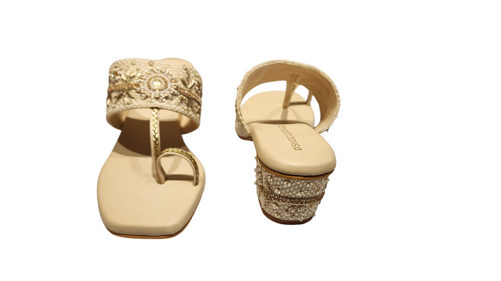 Ethnic Embroidered Slip-On Toe Ring Heels