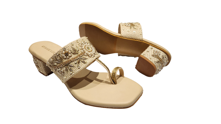 Ethnic Embroidered Slip-On Toe Ring Heels