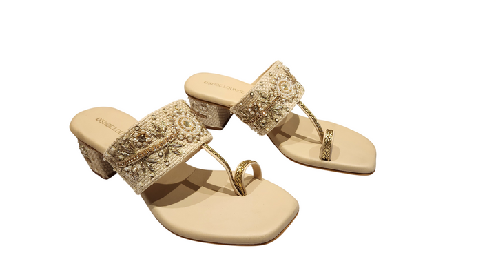 Ethnic Embroidered Slip-On Toe Ring Heels