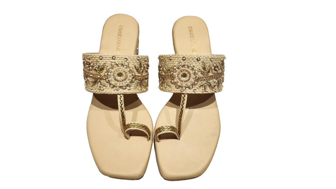 Ethnic Embroidered Slip-On Toe Ring Heels