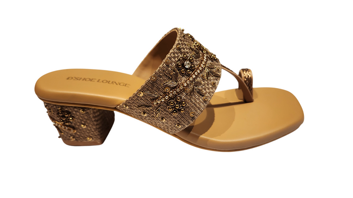 Ethnic Embroidered Slip-On Toe Ring Heels