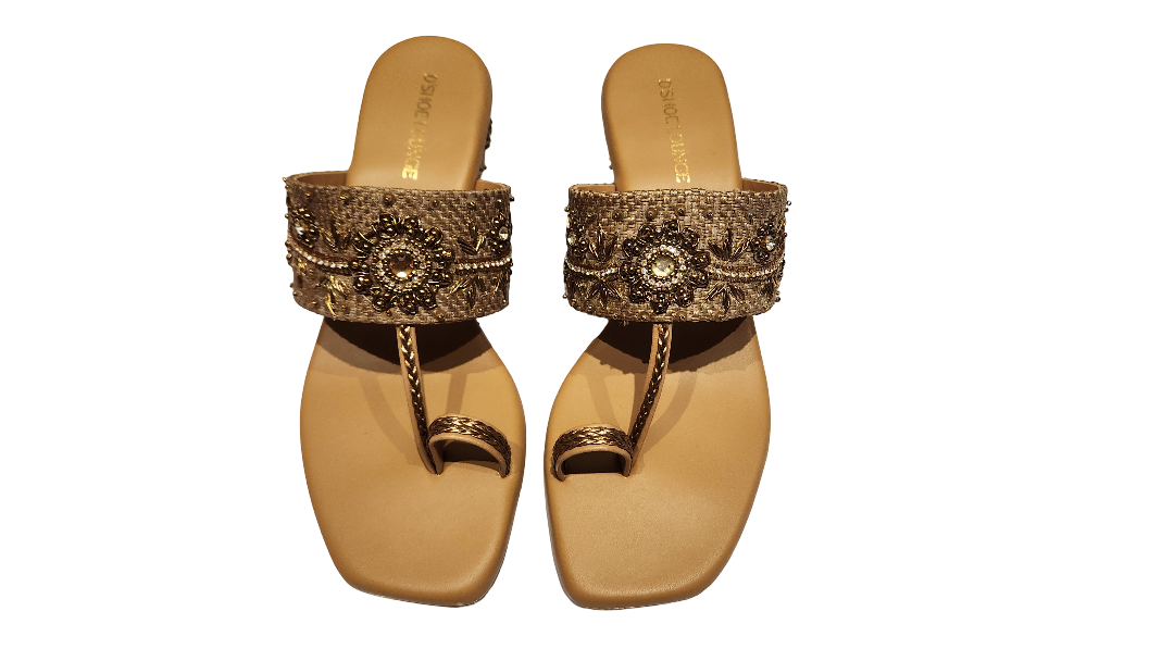 Ethnic Embroidered Slip-On Toe Ring Heels