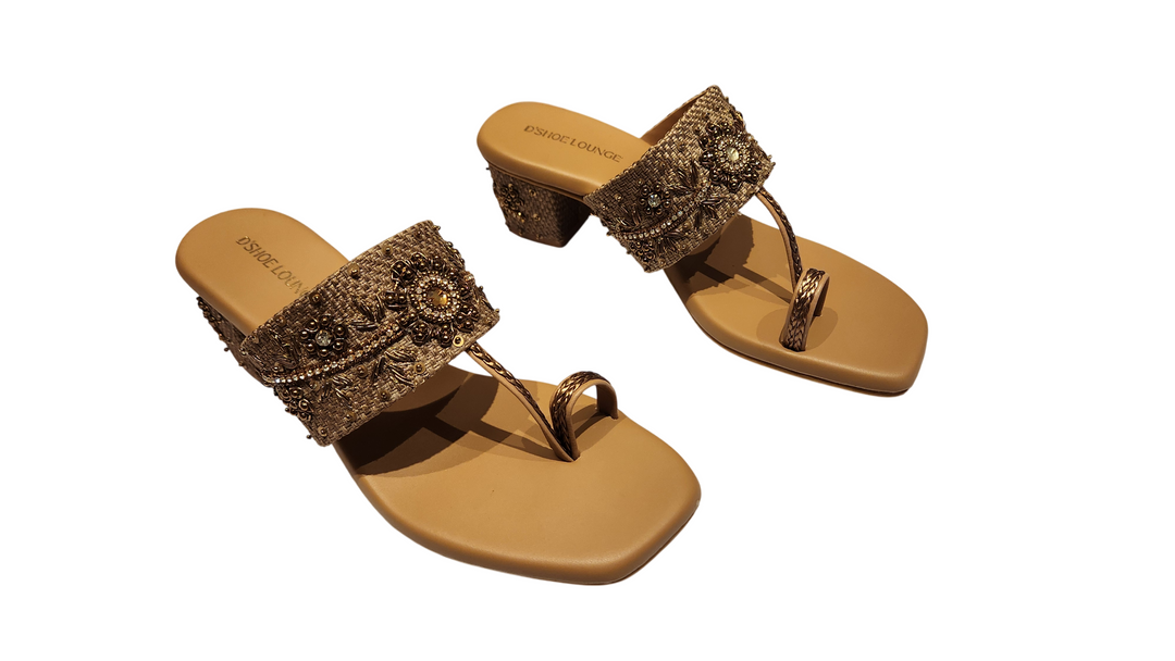 Ethnic Embroidered Slip-On Toe Ring Heels