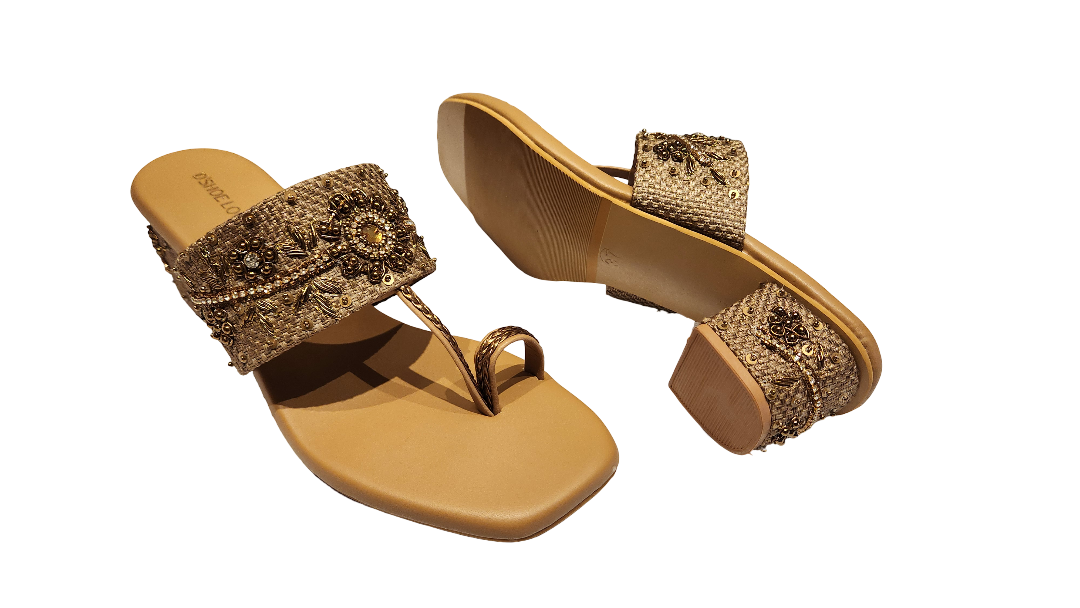 Ethnic Embroidered Slip-On Toe Ring Heels
