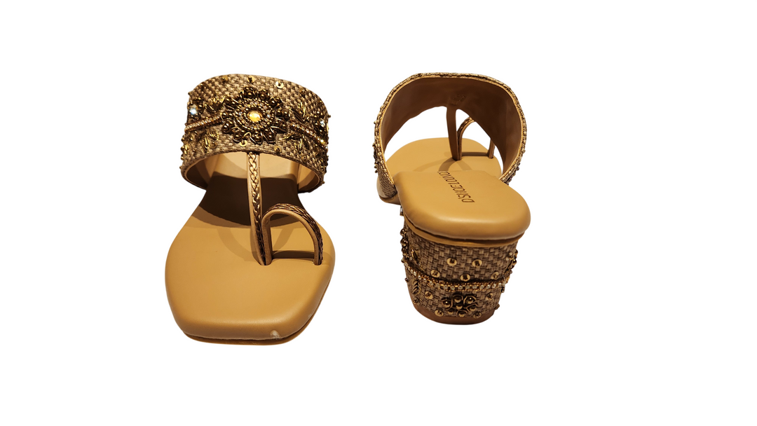 Ethnic Embroidered Slip-On Toe Ring Heels