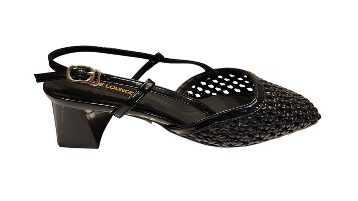 Woven Slingback Pointed Toe Block Heel Pumps