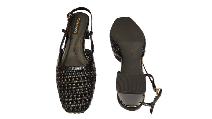 Woven Slingback Pointed Toe Block Heel Pumps