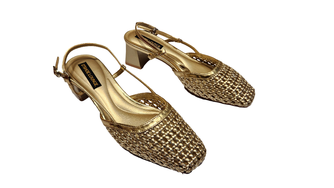 Woven Slingback Pointed Toe Block Heel Pumps