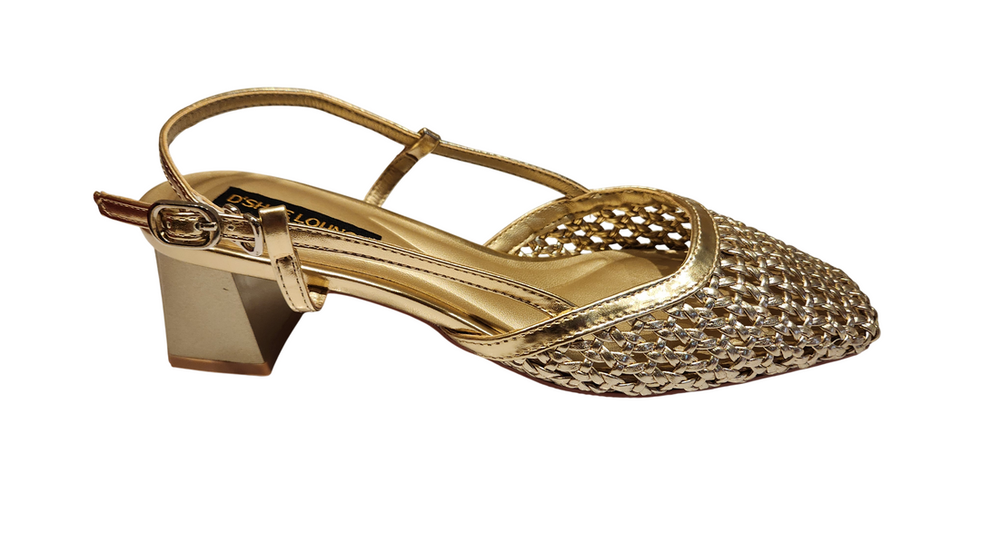 Woven Slingback Pointed Toe Block Heel Pumps