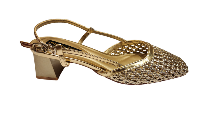 Woven Slingback Pointed Toe Block Heel Pumps