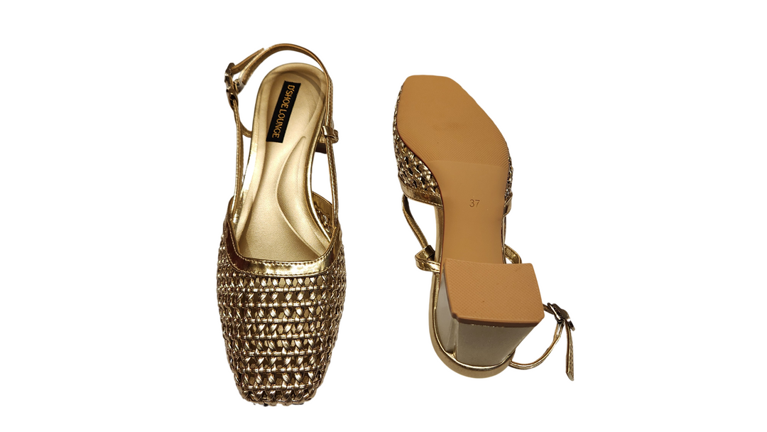 Woven Slingback Pointed Toe Block Heel Pumps