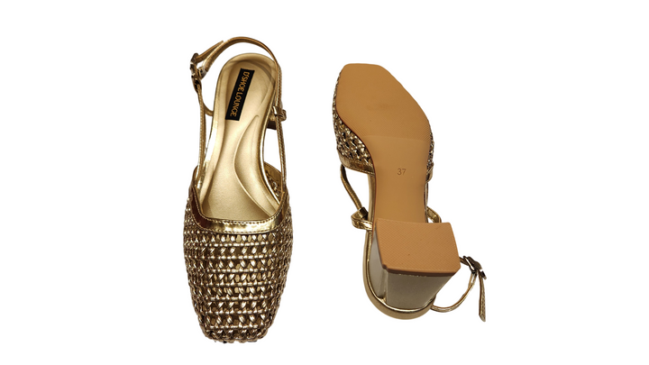 Woven Slingback Pointed Toe Block Heel Pumps