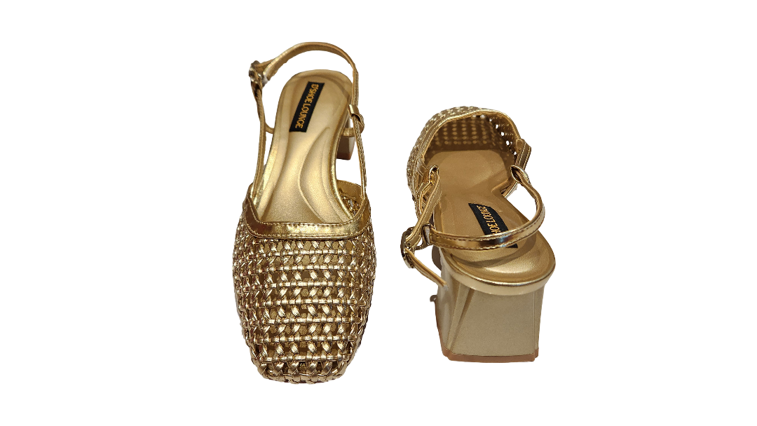 Woven Slingback Pointed Toe Block Heel Pumps