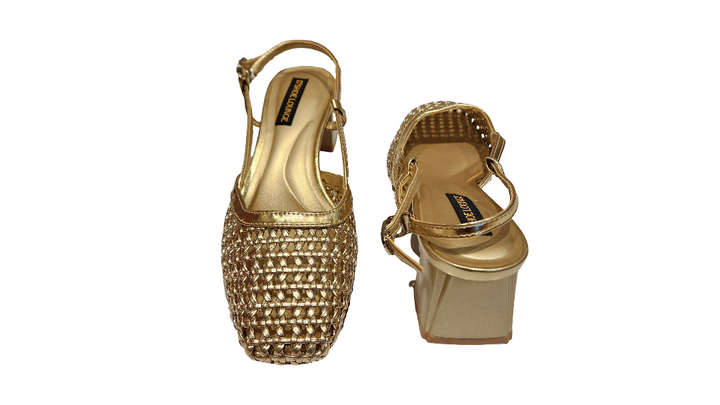 Woven Slingback Pointed Toe Block Heel Pumps