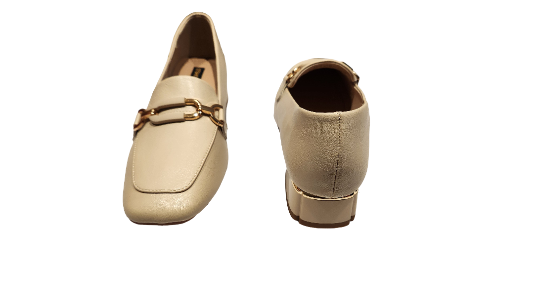 Classic Loafer Block Heel Pumps with Metal Chain Detail