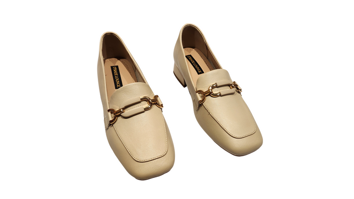 Classic Loafer Block Heel Pumps with Metal Chain Detail