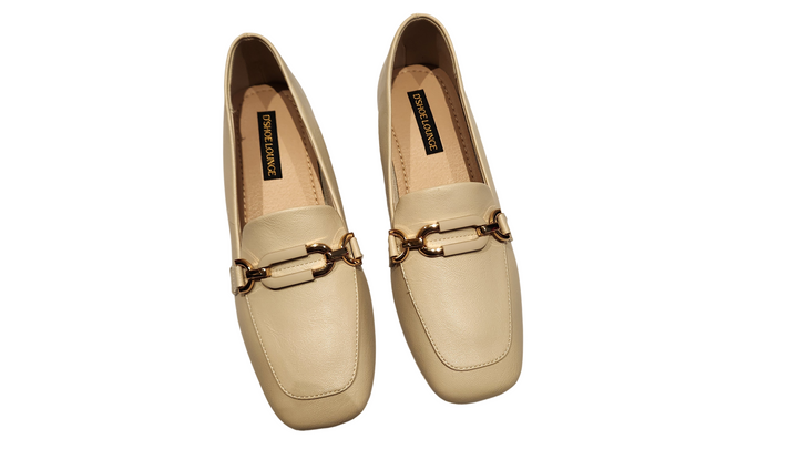 Classic Loafer Block Heel Pumps with Metal Chain Detail
