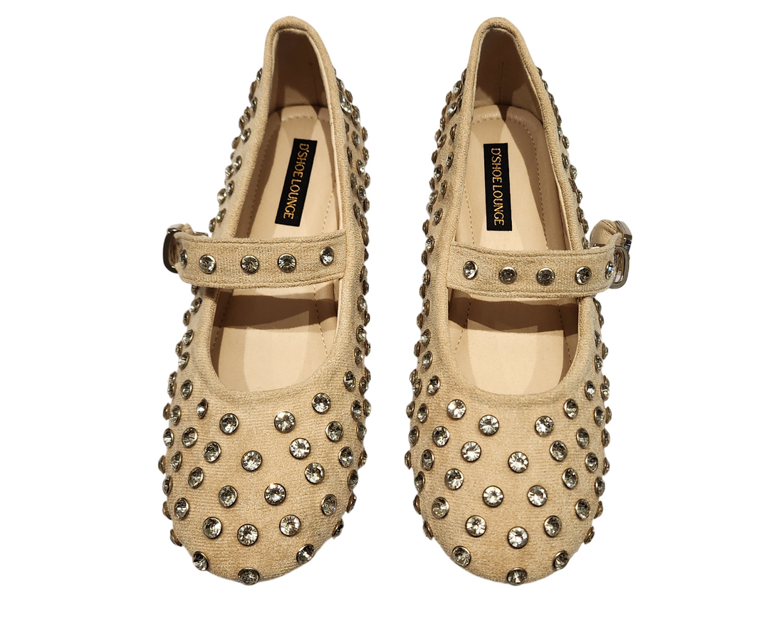 Women's Rhinestone Embellished Mary Jane Flat Shoes with Adjustable Strap