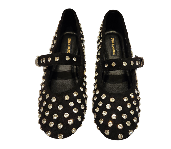 Women's Rhinestone Embellished Mary Jane Flat Shoes with Adjustable Strap