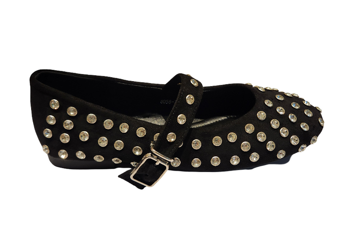 Women's Rhinestone Embellished Mary Jane Flat Shoes with Adjustable Strap