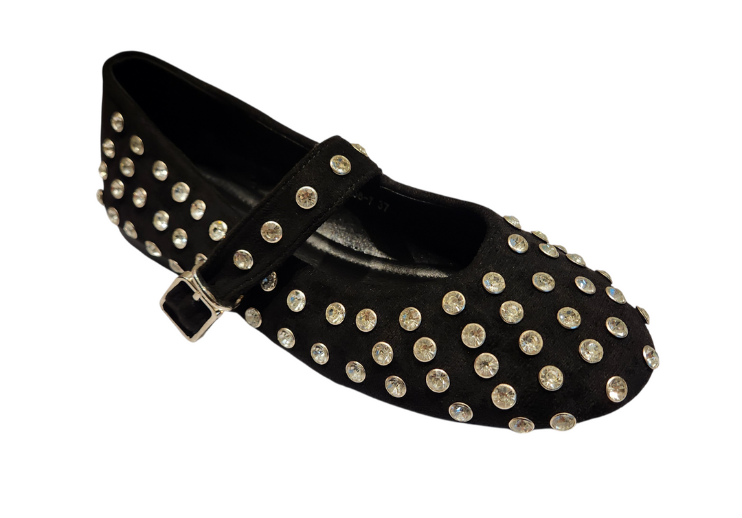 Women's Rhinestone Embellished Mary Jane Flat Shoes with Adjustable Strap