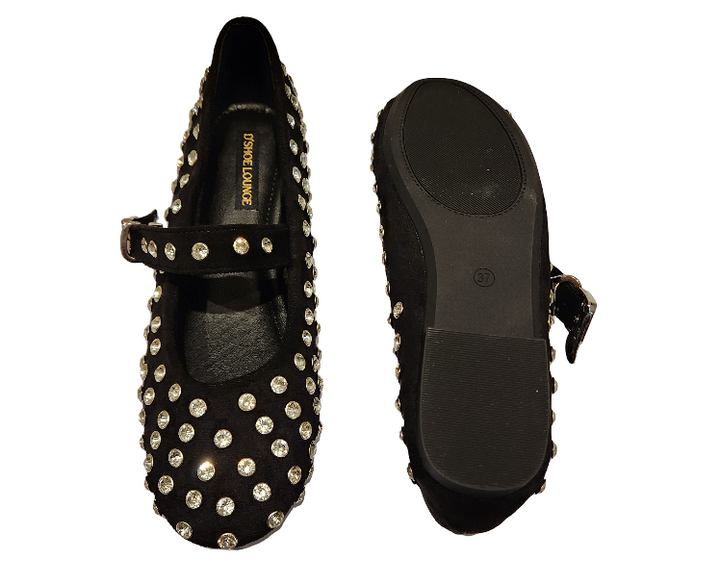Women's Rhinestone Embellished Mary Jane Flat Shoes with Adjustable Strap